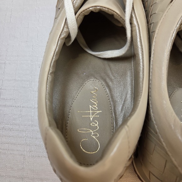 Cole Haan Oxford Sneakers Leather Woven Metallic Beige Women's 10 AA - Picture 5 of 13
